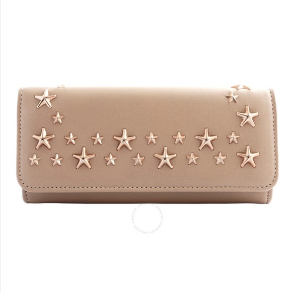 Jimmy Choo Nino Gold Star-Embossed Patent Leather Medium Size Trifold Wallet - Picture 1 of 17
